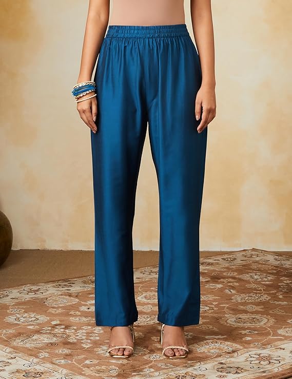 Anarkali Kurta Pant Set with Organza Teal Blue - Image 2