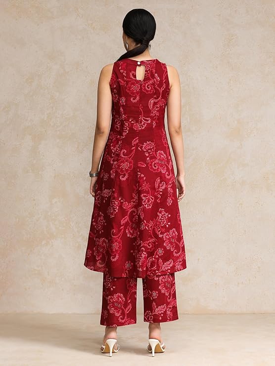 Floral Printed Halter Neck Anarkali Kurta with Trouser - Image 2