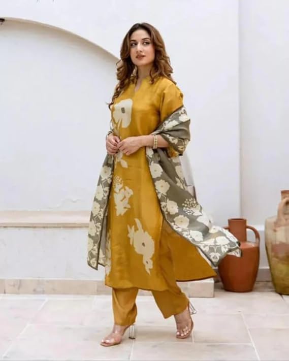Mustard Yellow Kurta Set for Women - Image 3