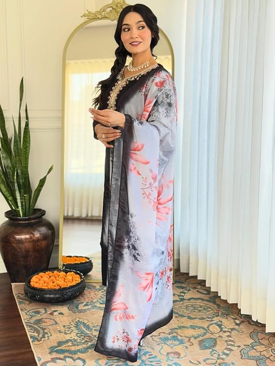 black Rayon Embroidered Straight Kurta with Pant and Dupatta - Image 2