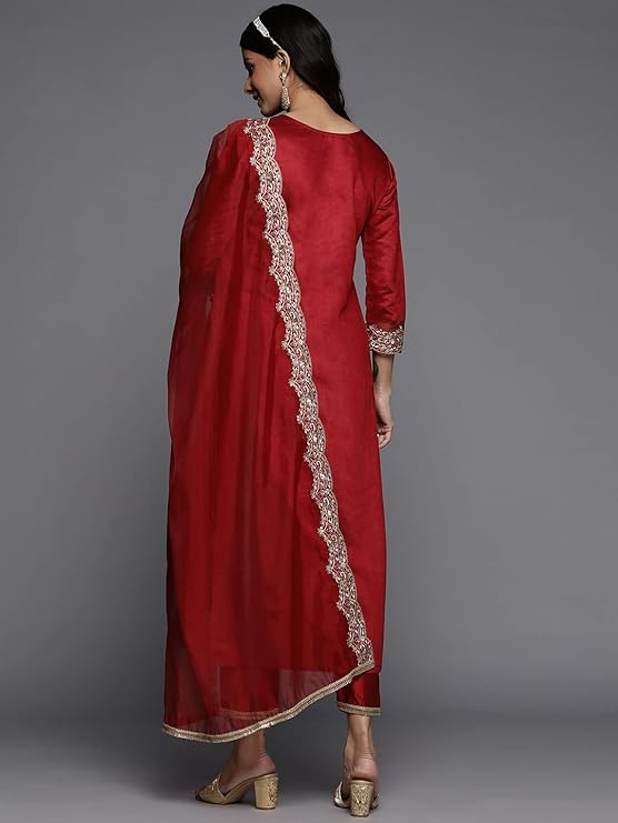 Red Straight Kurta set - Image 4