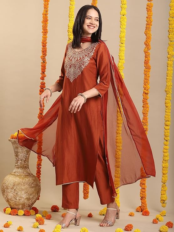 Straight Kurta with Pant & Dupatta - Image 3