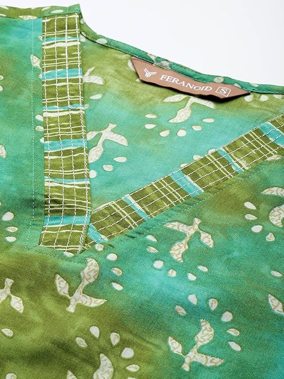 V-Neck 3-Piece Kurta Set with Ankle-Length Pants & Full-Length Dupatta - Image 3