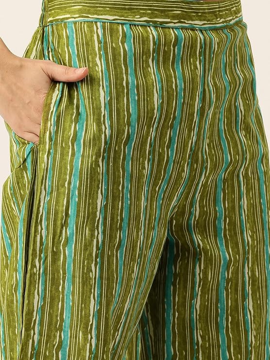 V-Neck 3-Piece Kurta Set with Ankle-Length Pants & Full-Length Dupatta - Image 4