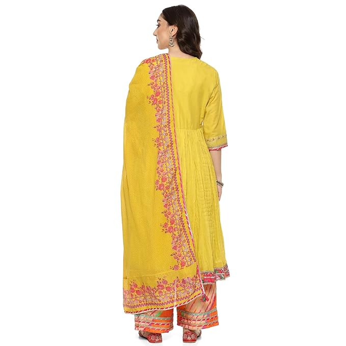 Women Cotton Anarkali Solid Suit yellow - Image 5