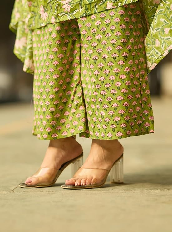 Green Printed Anarkali Kurta and Pant Set with Dupatta green - Image 3