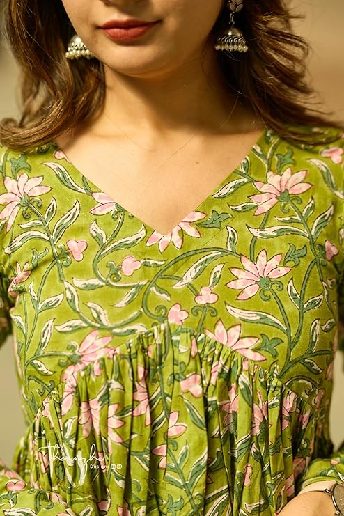 Green Printed Anarkali Kurta and Pant Set with Dupatta green - Image 4