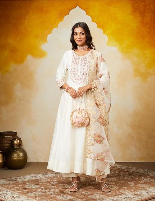 white anarkali suit
